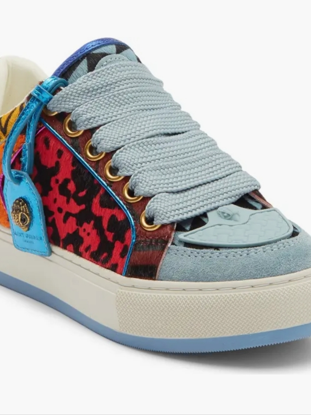 Kurt Geiger Womens Shoes Blue Multicolor Animal-Print Platform Sneaker